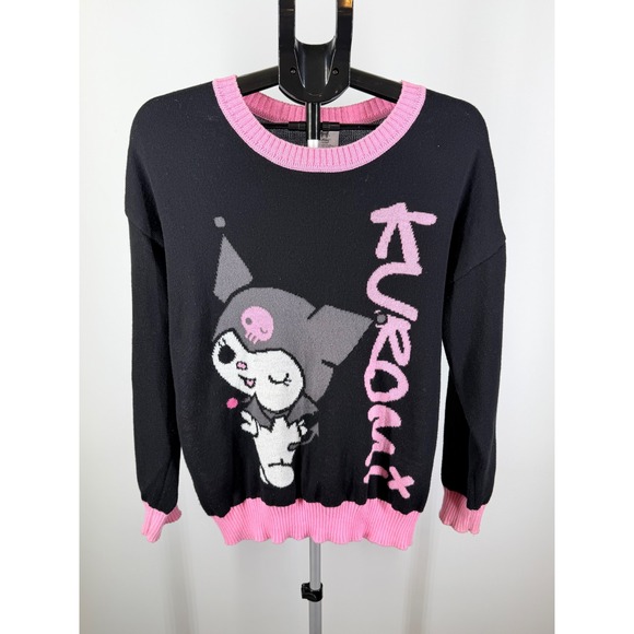 Sanrio Sweaters - Sanrio Kuromi Knit Sweater XL Black Pink Hybrid Apparel Graphic Crewneck